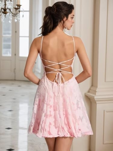 Jacquard Floral Homecoming Dresses 2025 for Teens V Neck Spaghetti Straps Cocktail Dress Short Ball Gown3