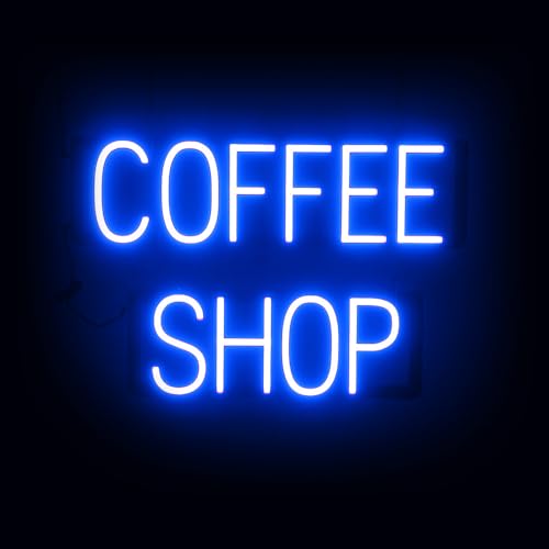 Image of SpellBrite LED Neon COFFEE SHOP Sign for Business - Blue, 23 inch x 15 inch | Ultra-Bright Click-Together Signage for Cafes, with Visibility from 500 Feet - 8 Animations, 6 Brightness Settings