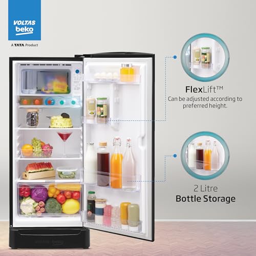 Image of Voltas Beko, A Tata Product 183 L, 5-Star Single Door Direct Cool Refrigerator with Fresh Box Technology (RDC215V / 5W0DGR0M0B00GO, Dark Grey)
