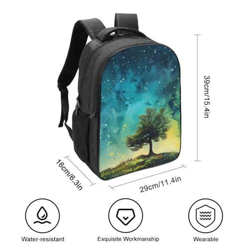 Watercolor Landscape with Moon Northern Lights Funny 16 Inch Backpack for Men Women Casual Daypack with 2 Compartment for Travel Work2