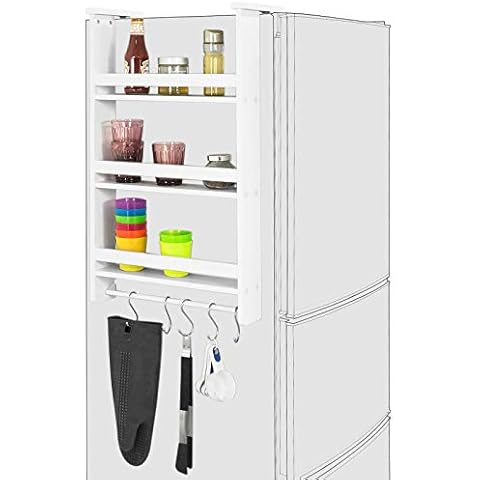 SoBuy® FRG150-W, Refrigerator Hanging Shelf, 3 Tiers Kitchen Shelf Spice Rack Kitchen Cabinet, White Cover