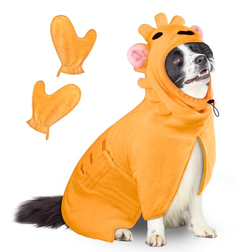 Bibykivn Hundebademantel, Einstellbare Dichtheit Hundebademantel mit Klettverschluss, Schnelltrocknender Hundebademantel, für Große Mittelgroße Kleine Hunde/Katze (Lion-Orange, M)