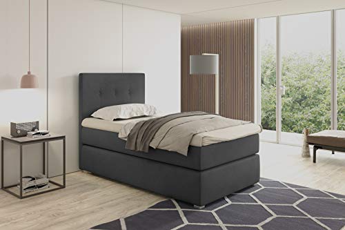 KREATIVE FURNITURE & DESIGN Boxspringbett 80x200 mit Bettkasten - Einzelbett mit Bonell-Matratze und Topper - Bett mit Kopfteil für Ihr Schlafzimmer...