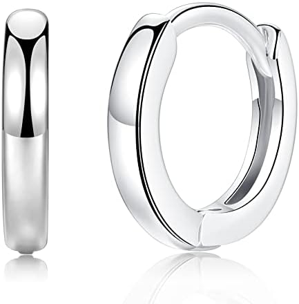 Small 925 Sterling Silver Hoop Earrings for Women Men, Hypoallergenic Glossy Silver Huggie Hinged Hoop Earrings | Gold Helix Cartilage Tragus Sleeper Earring Hoops Gifts for Girls (Diameter:8mm)