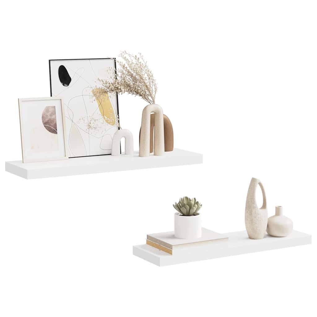 Juego de 2 estanterías flotantes blancas, 80 x 23,5 x 3,8 cm, tablero de fibra de densidad media y metal, moderno estante de pared para salón, dormitorio y oficina, capacidad de carga de 10