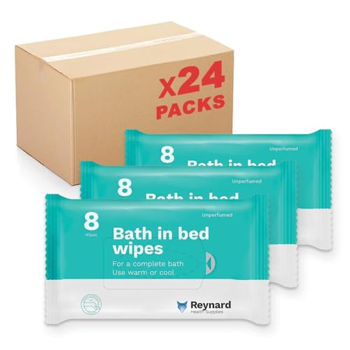 Reynard Health Supplies Bath in Bed Body Wipes, Rinse-Free, Microwaveable, Unperfumed, Suitable for Sensitive Skin, White, XL, 33 x 23 cm,192 Count (24 Packs of 8 Wipes)