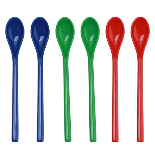 6 Piezas Cucharas De Plástico Largas, 18cm Cucharas de Café Reutilizable, Cucharas de Postre Multicolor, Cuchara de Servir Resistente al Calor para Cocinar Hornear (Rojo, Azul, Verde)