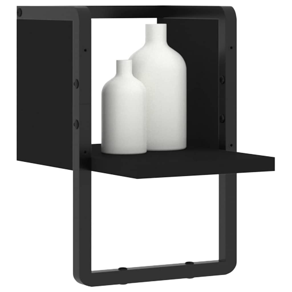Wandregal Schwarz 20x25x30 cm mit Stange für Wohnzimmer Schlafzimmer Küche Bad Flur Büro Stauraum Organizer Hängeregal Ablage Board