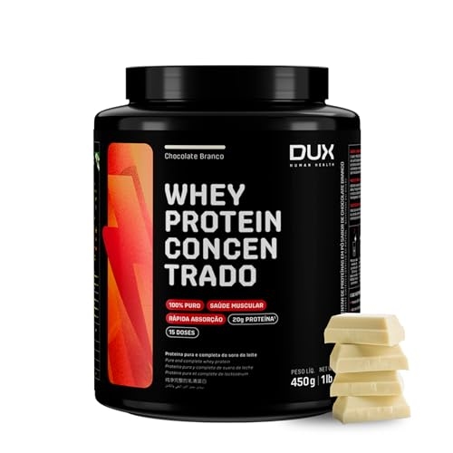 DUX HUMAN HEALTH Whey Protein Concentrado 450g Chocolate Branco – Suplemento Proteico Sem ...