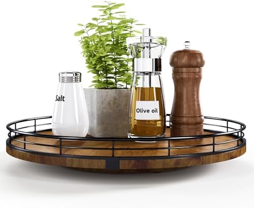 Farmhouse Oak 13" Lazy Susan Turntable Organizer for Cabinet, Rou...