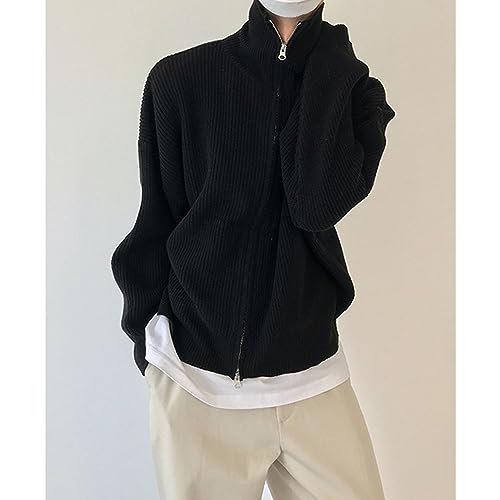 Men's Full Zip Cardigan Sweaters Casual Stand Collar Cardigan Outwear Lightweight Slim Fit Knitted Ribbed Sweater2