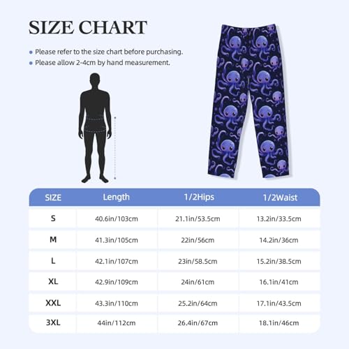 Mens Pajama Pants - Kawaii Purple Octopus Print Soft Sleep Lounge Pants For Men, Casual Pj Bottoms With Pockets3