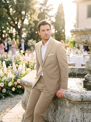 Image of Mens 2 Piece Suit Slim 2 Button Prom Suit Jacket Pants Tuxedo Set