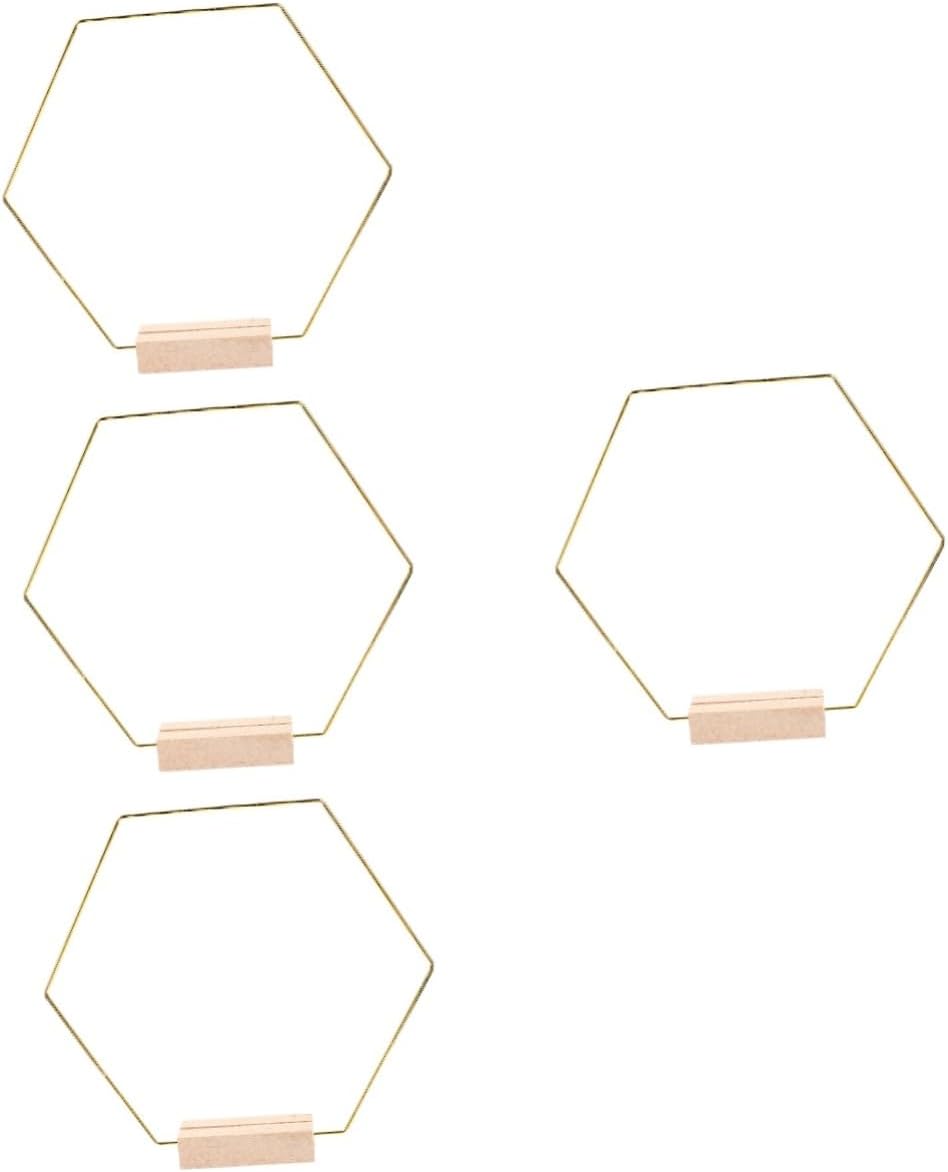 IMIKEYA 4sets Hexagonal Metal Floral with Wooden Bases Stylish Tabletop Art Decor for Weddings Events Metal Centerpiece Elegant Desktop Ornaments Unique Home Decoration