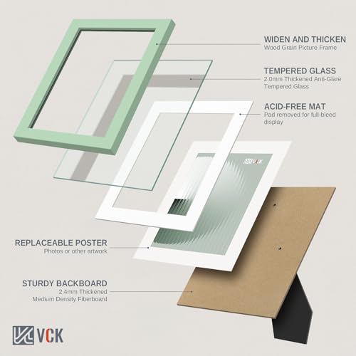 Image of VCK 5x7 Picture Frame 2 Pack, Green Wood, 4x6 Mat, Glass, for Photo Print