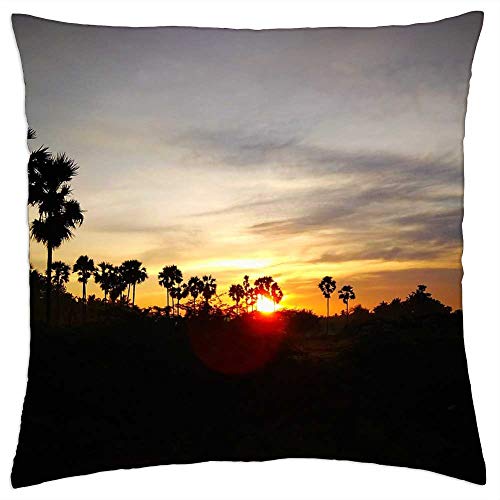 LESGAULEST Throw Pillow Cover (24x24 inch) - Skyly Sunrise Nature Silhouette Sunset Tree
