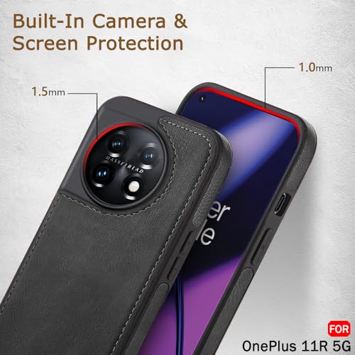 Image of TheGiftKart Genuine Leather Finish Back Cover Case for OnePlus 11R 5G|Shockproof Design|Raised Edges for Camera & Screen Protection|Stunning Minimalist Design Back Cover for OnePlus 11R (Black)