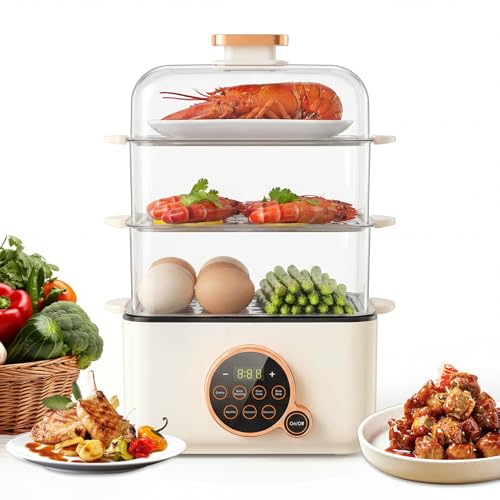 KAWU Electric Food Steamer with Hot Pot 1500W Fast Heating Electric Cooking Pot for Cooking Vegetables Seafood Noodles Touch Control & Dry-Boil Protection Suitable for the kitchen