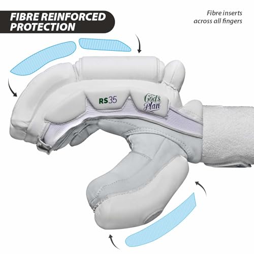 Image of DSC RS 35 God's Plan Cricket Batting Gloves | Airflow Gusset | Moisture Absorption | Optimum Ventilation | Durability & Long-Lasting | Material: PU-Leather | Color: White |