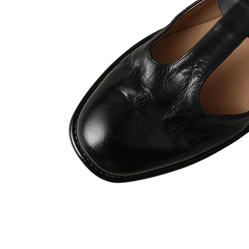 TinaCus Women's Soft Leather Handmade Round Toe T-Strap Buckle Low Stacked Heel Mary Jane Pumps Shoes2