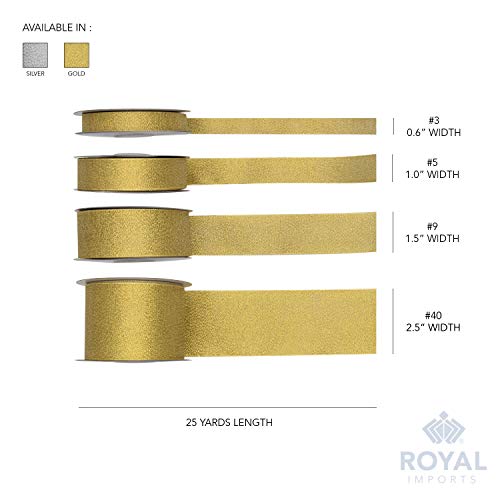 Royal Imports Metallic Sparkly Glitter Fabric Ribbon Roll For Christmas, Craft, Floral, Wedding, Sewing, Bow Making, Gift Wrapping, 25 Yards Spool, 7/8 Inch (#5), Silver #TOP4