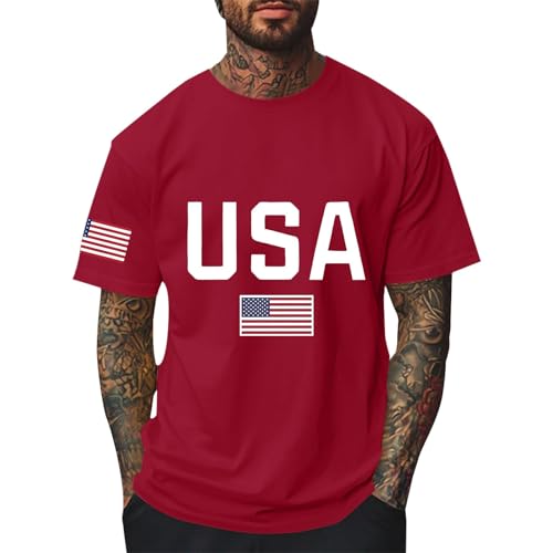 2025 Mens Independence Day Happy 4th of July Maglietta da uomo USA Vintage Streetwear cotone stampa top maglietta da uomo maglietta sportiva girocollo manica corta estiva maglietta, Vino, M