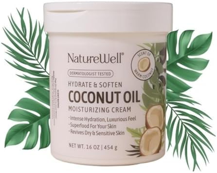 NATURE WELL Hydrate & Soften Coconut Oil Moisturizing Cream for Face, Body, & Hands, Non-Greasy, Intense Hydration & Luxurious Feel, Revives Dry & Sensitive Skin, Superfood for Your Skin, 16 Oz