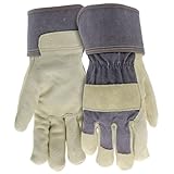 BOSS (B71001-WML) Women's Guard Split Cowhide Leather Palm Work Gloves, Extended Safety Cuff,Medium/Large, Blue/Cream