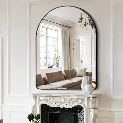 Image of FORBATH Arched Mirror 36x48 Inch, Bathroom Mirror Wall Mounted Modern Black Aluminum Alloy Frame Decor Large Dresser, for Bedroom Living Room Entryway, Hanging or Leaning Against Wall