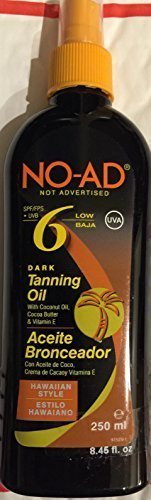 No-AD spf 6 uvb uva Hawaiian style dark tanning oil 8.45 ounces by NO-AD