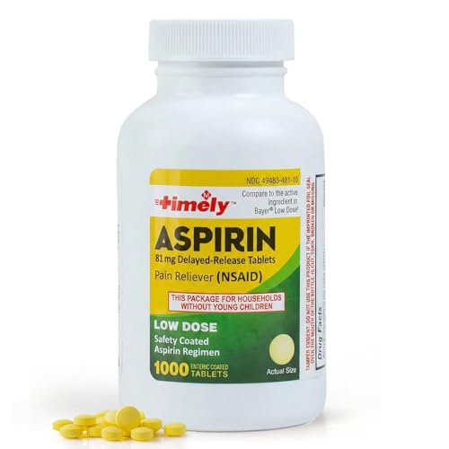 TIME-Cap Labs 1000 Tablets Low Dose Aspirin 81mg Enteric Coated - NSAID Pain Reliever & Fever Reducer for Adults, Helps with Minor Aches, Headaches, Muscle Pain, Toothaches, and Joint Discomfort
