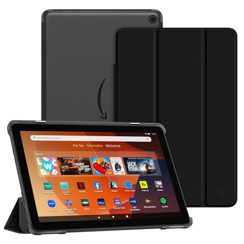 Fintie Hülle für Amazon Fire HD 10 Tablet 13. Generation 2023, Superdünn Schutzhülle mit Translucent Rückseite Hülle mit Auto Schlaf/Wach Funktion, Schwarz