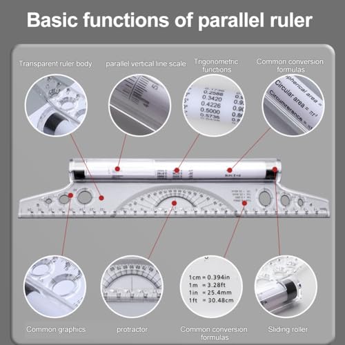 Rolling Ruler, Parallel Rolling Ruler, Geometric Ruler, Transparent ...
