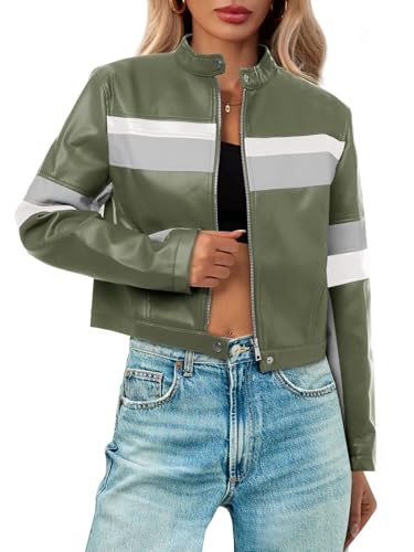 Tankaneo Womens Cropped Moto Biker Jackets Faux Leather Bomber Jacket