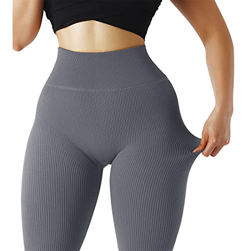 Image of SUUKSESS Women Ribbed Seamless Leggings High Waisted Workout Gym Yoga Pants 18