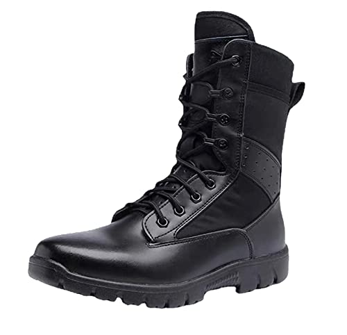 Men's 8 Inches Military Tactical Work Boots Lightweight Leather Motorcycle Combat Boots