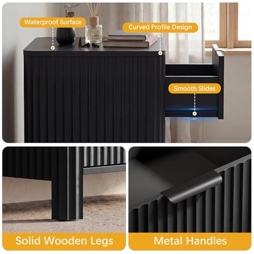 Image of Wodeer 3 Drawer Black Dresser for Bedroom, 20 inch W Wood Storage Cabinet with Fluted Design, Modern Chest of Drawers for Living Room, Nursery Clothing Organizer with Metal Slides, Anti-Tipping