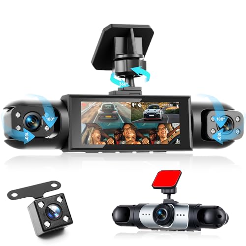 Orderich 4 Channel 360°Dash Cam Front and Rear Inside Left Right, 3.16 Inch Dash Camera for Cars, Built-in Night Vision, Sensitive Motion Detection 24/7 Recording Parking Mode Monitor Reversing Help