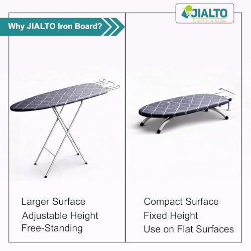 Image of JIALTO Vertical Ironing Board with 16 mm Metal Bracket, Adjustable Height Stand, Pure Cotton Cloth Cover, Foldable Iron Board for Home (Fashion Grid, A0-1 - 111 L X 30 W CM)