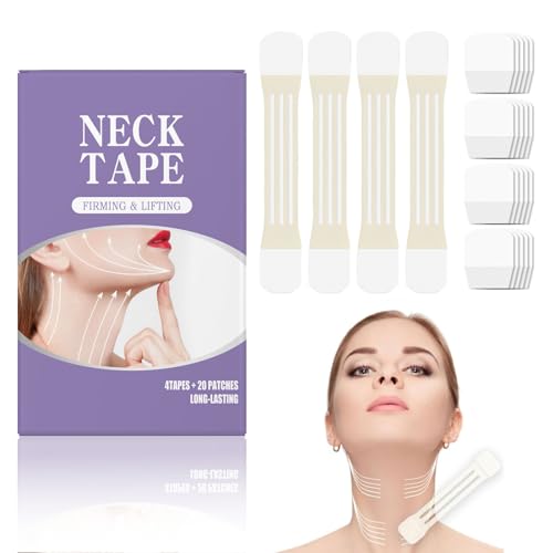 Neck Tape Lifting Invisible Neck Wrinkle Patches Hypoallergenic Neck Behind Lift Tape For All Skin Types (4 Elastic Bands + 20 Replacement Patches)(7 IN)