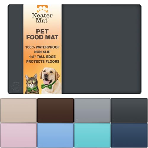 Image of Neater Pet Brands Neater Mat - Waterproof Silicone Pet Bowls Mat - Protect Floors from Food & Water (24 inch x 16 inch, Midnight Black)