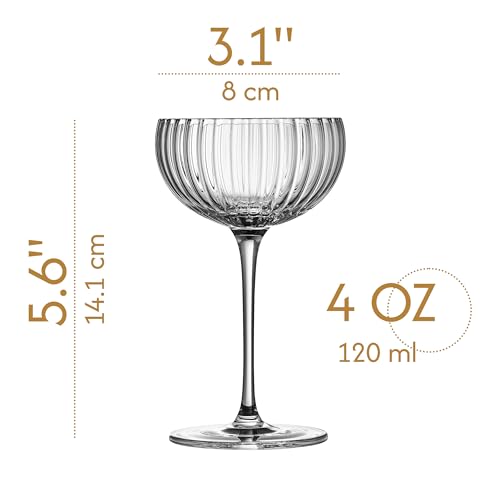 Mini Coupes à Cocktail Nick et Nora Venus | Lot de 4 | 120 ml | Petits Verres en Cristal pour Martini, Manhattan, Gimlet, Daiquiri, Cosmopolitan | Verrerie à Pied Élégante – vue 3