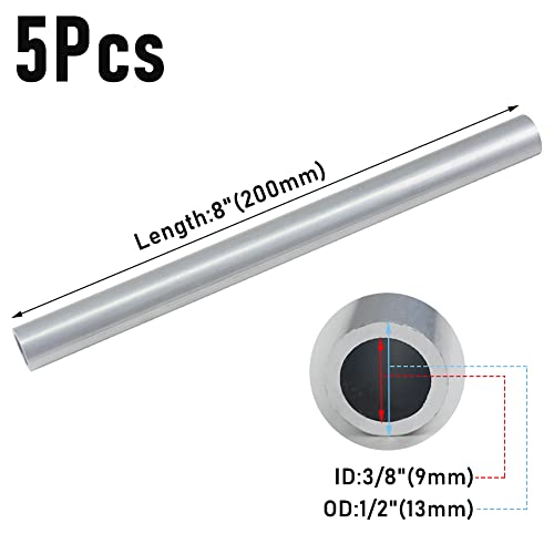 Feelers 5 Pcs 6061 Aluminum Tubing 1/2" (13Mm) Od X 3/8" Id X 8" Length Round Straight Pipe Tubing For Furnishing, Diy, Machinery #TOP1