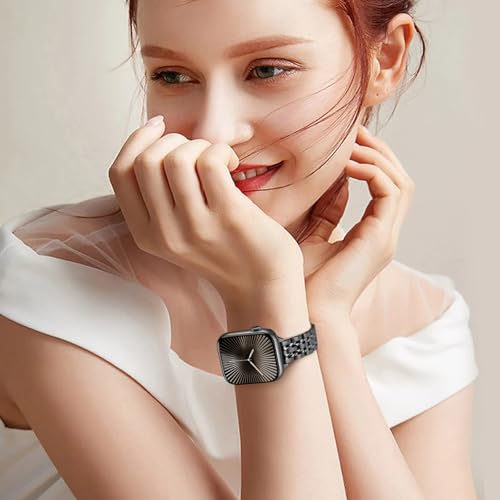 Image of Anlinser Metal Bands Compatible with Apple Watch Band for Women 49 /46 /45 /44 /42 /41 /40 /38mm, Thin Band Designed for iWatch Ultra 3-1 Series 11 10 9 8 7 6 5 4-1 SE (49 /46 /45 /44 /42mm, Black)