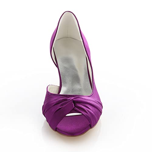 Emily Bridal Silk Wedding Shoes Peep Toe Kitten Heel Bridal Pumps Women's Purple Elegant Pleated Evening Shoes4