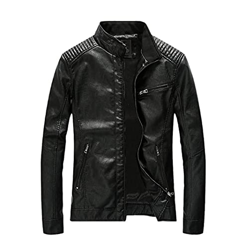 Veste de printemps en cuir synthétique homme coupe ajustée noire XXL