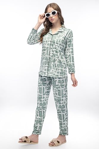 Image of LOTIK Women's Cotton Geomatric Printed Shirt & Payjama Nightsuit Set