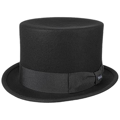 Lipodo Zylinder Filzhut schwarz Damen und Herren - Wollfilzhut Made in Italy - Hochzeitshut mit Ripsband - Hut Sommer/Winter - Zylinderhut aus Filz schwarz XL (60-61 cm)