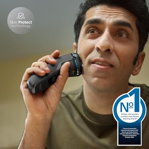 Philips Rasierer Series 3000 – Elektrischer Nass- und Trockenrasierer für Herren in Schwarz, mit SkinProtect-Technologie, ausklappbarem Bartschneider und Reisetasche, kabellos (Modell S3241/12) 2