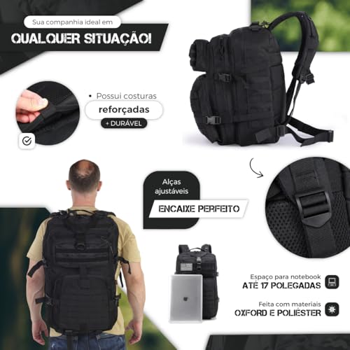 Mochila Tática 50l Reforçada Impermeável Masculina Grande(Preto)